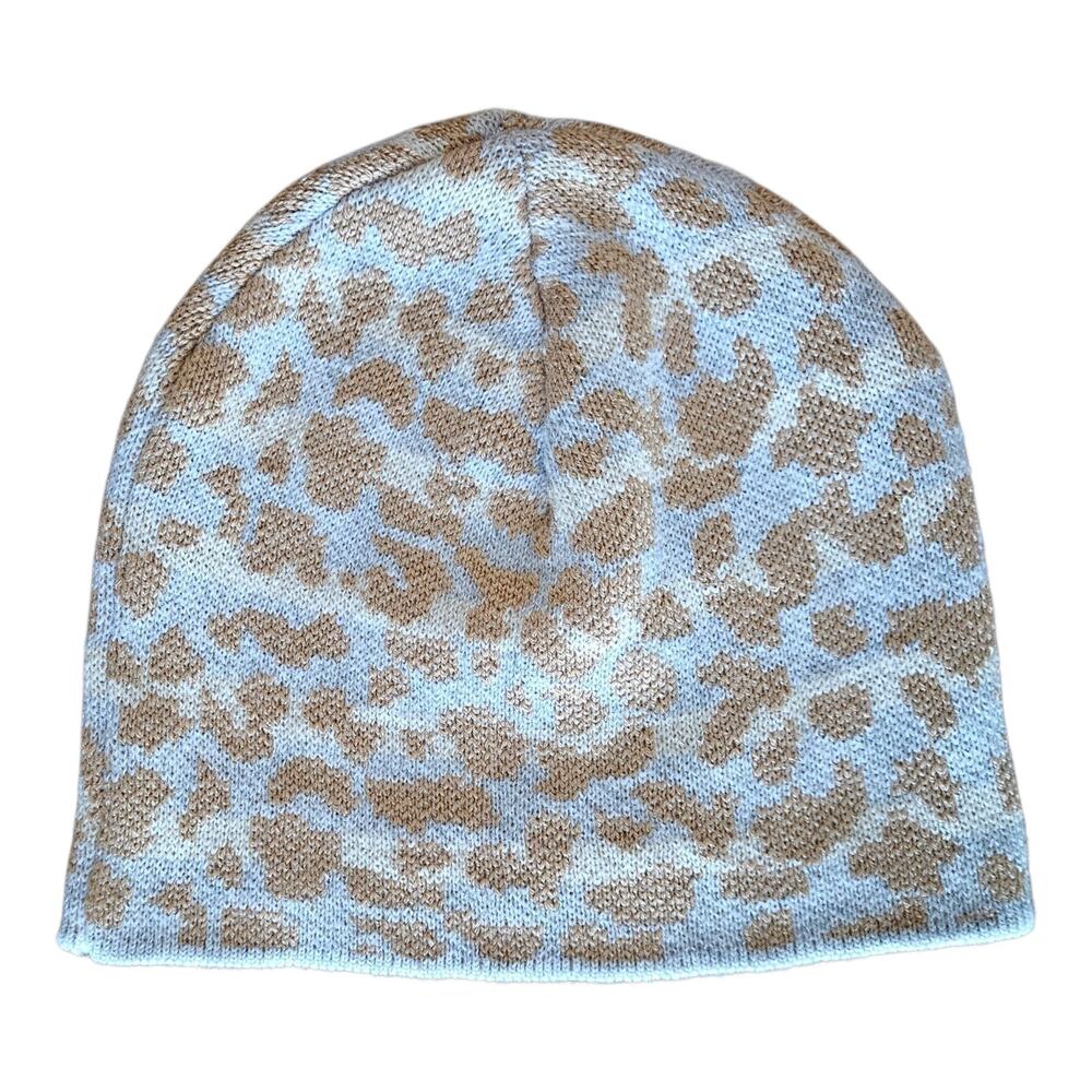 J McLaughlin Women's One Size Knit Hat Beanie Animal Print Wool Blend Blue Brown